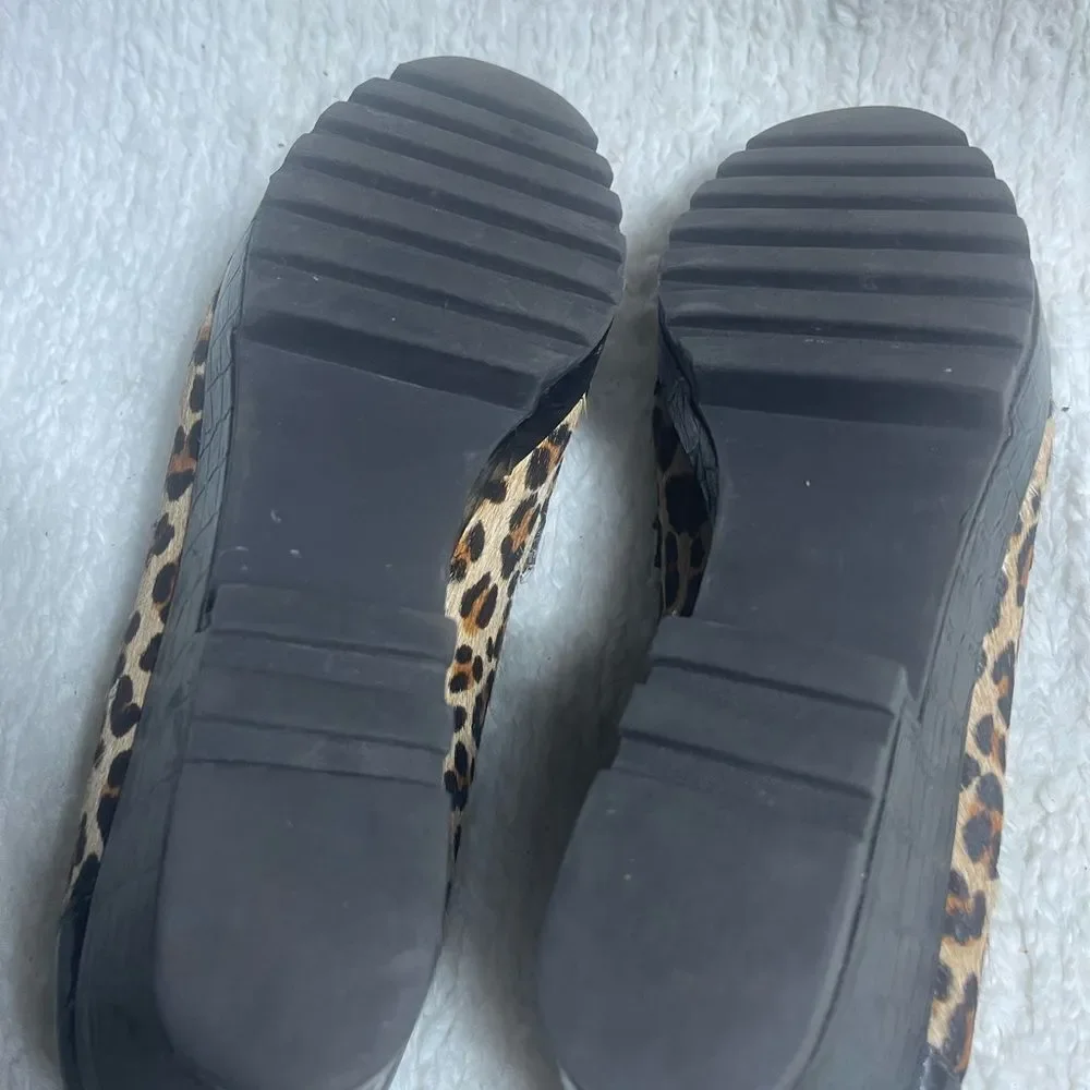 Donald J Pliner leather calf hair leopard Print Platform Slip-On Shoes SZ8.5M
